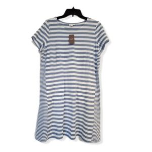 J.Jill Blue & White Striped Short Sleeve T-shirt Dress w/ Pockets Size MP